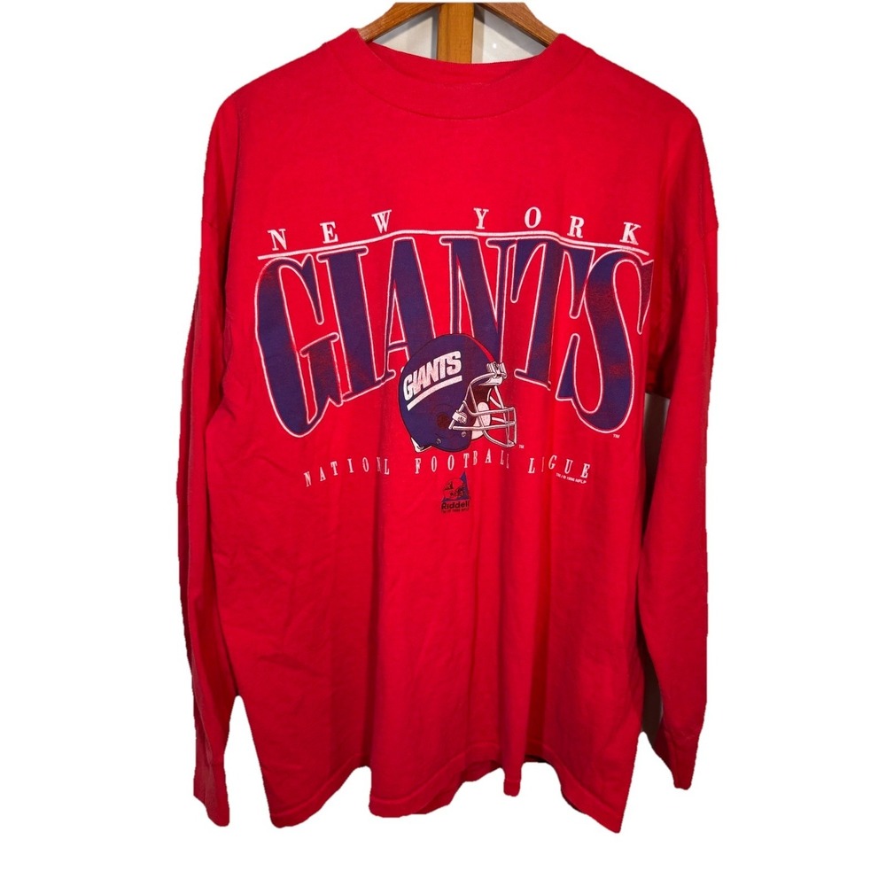 Vintage 90s NFL NY Giants Long Sleeve Red Heavyweight Cotton Graphic Tee XL